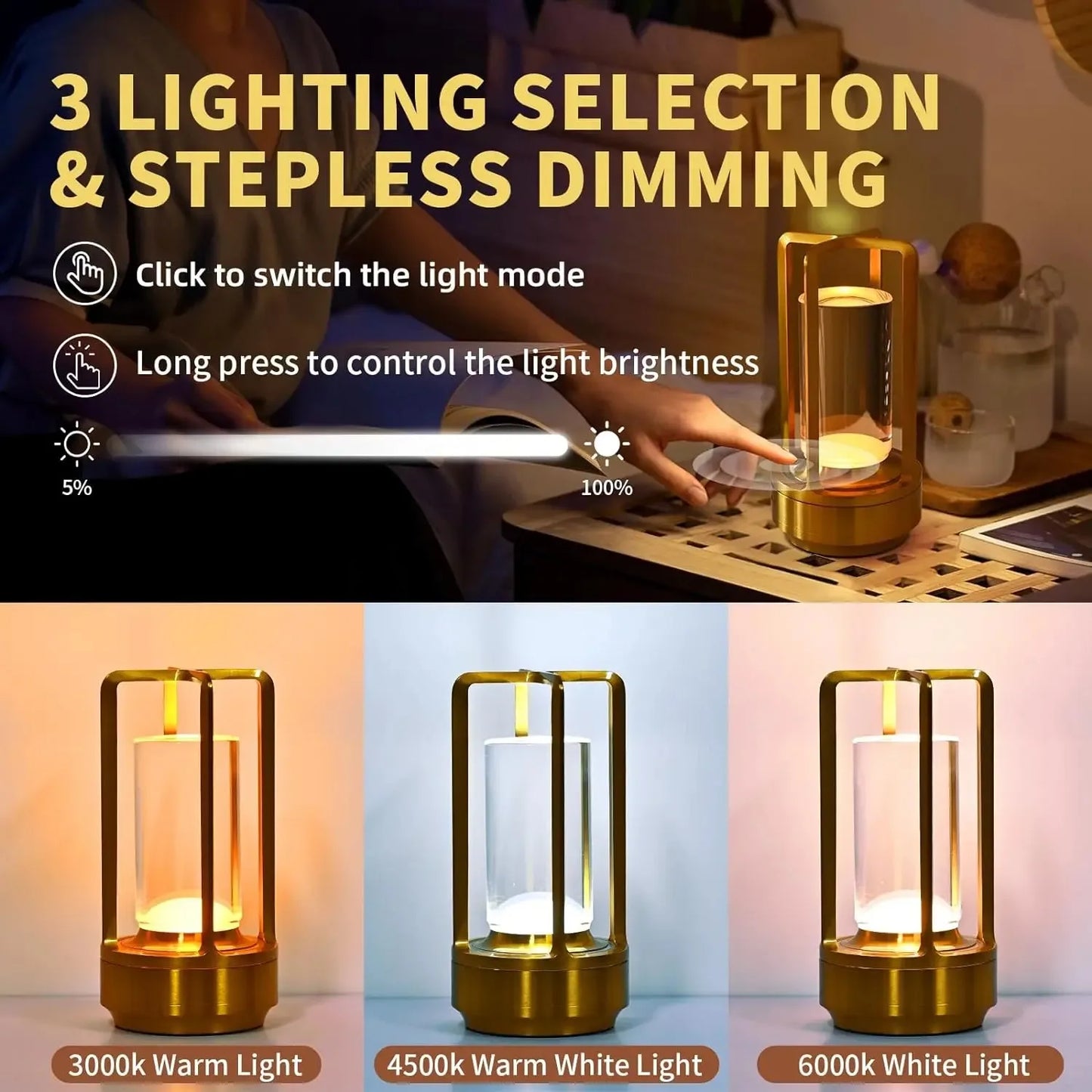Dimmable Led Cordless Table Lamp Style Desk Lamps Outdoor Camping Atmosphere Light Restaurant Creative Beside Night Lights ABS Peaceful Pleasures Health and Wellness