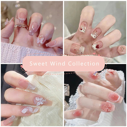 24Ps/Set Kids Fun Cute Wearing False Nails Fresh Bright Removable Press On Nail Tips Full Cover French Acrylic Fake Nails Peaceful Pleasures Health and Wellness