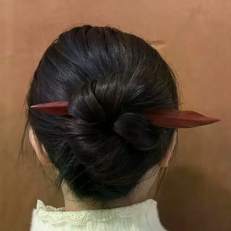 Retro Sandalwood Hairpin | Chinese Style Willow Leaf Hair Stick
