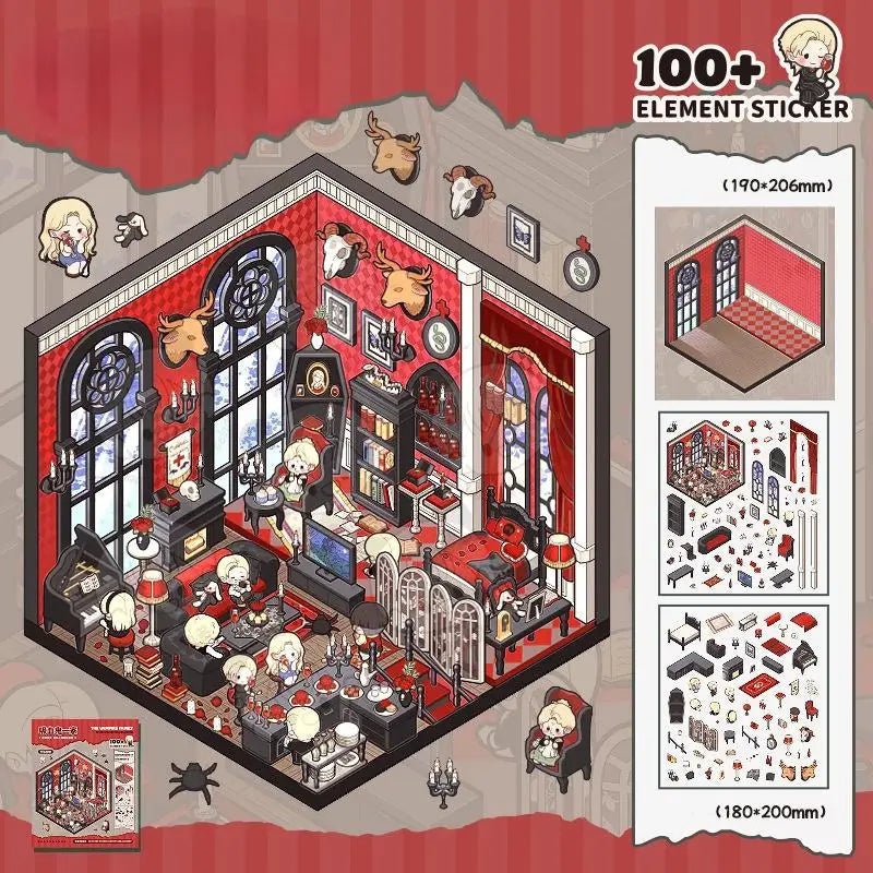 Kawaii 3D Miniature Scene Stickers – Adventure Cabin 4-Pack