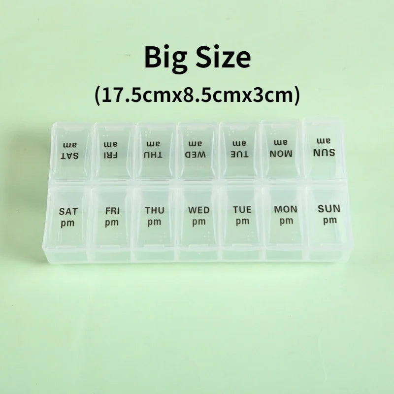 New Weekly Portable Travel Pill Cases Box 7 Days Organizer 14 Grids Pills Container Storage Tablets Vitamins Medicine Fish Oils Peaceful Pleasures Health and Wellness NO.11