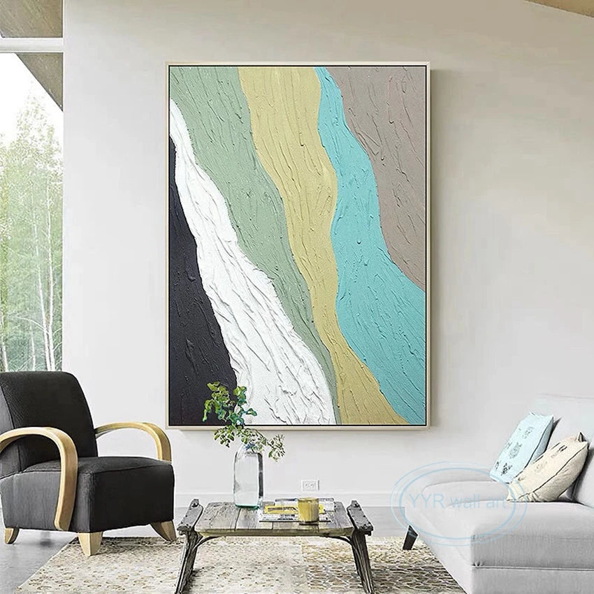 Colorful Textured Canvas Poster Abstract Wall Art Oil Painting Handmade Acrylic Mural Living Room Bedroom Aisle Decor Picture Peaceful Pleasures Health and Wellness