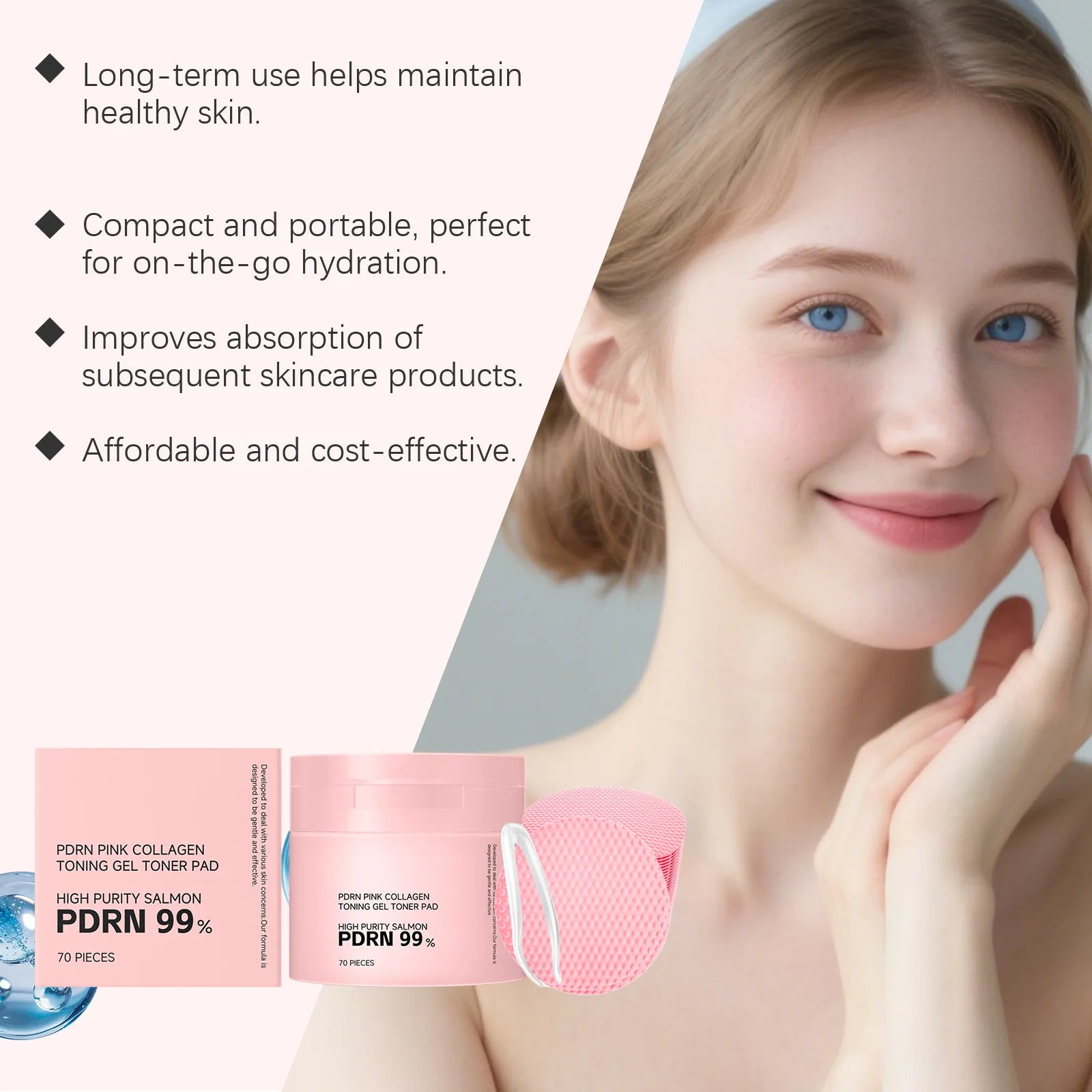 PDRN Collagen Toner Pads Repair Skin Barrier Calm Redness Hydrate Skin Reduce Skin Fine Lines Brighten Dullness Facial Toner Pad Peaceful Pleasures Health and Wellness