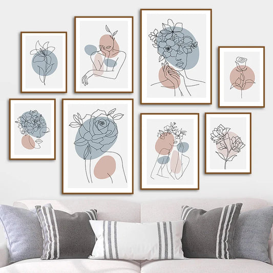 Abstract Flower Girl Line Art Canvas Print | Nordic Wall Decor Canvas Wall Print Peaceful Pleasures Health and Wellness