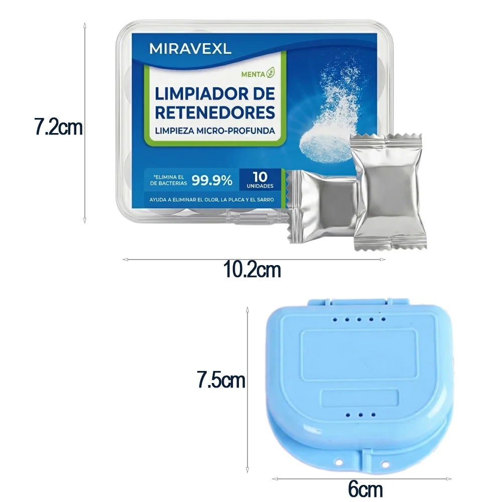 MIRAVEXL Denture & Retainer Cleaning Tablets + Storage Box