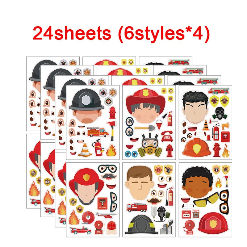 Make Fire Engine Stickers Kid DIY Toys Create Own Fireman Face
