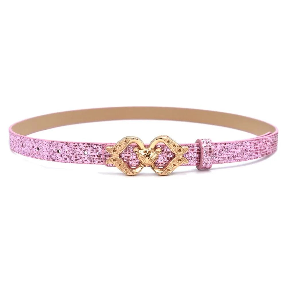 Women's Rhinestone Glitter Belt – Fox Buckle PU Leather