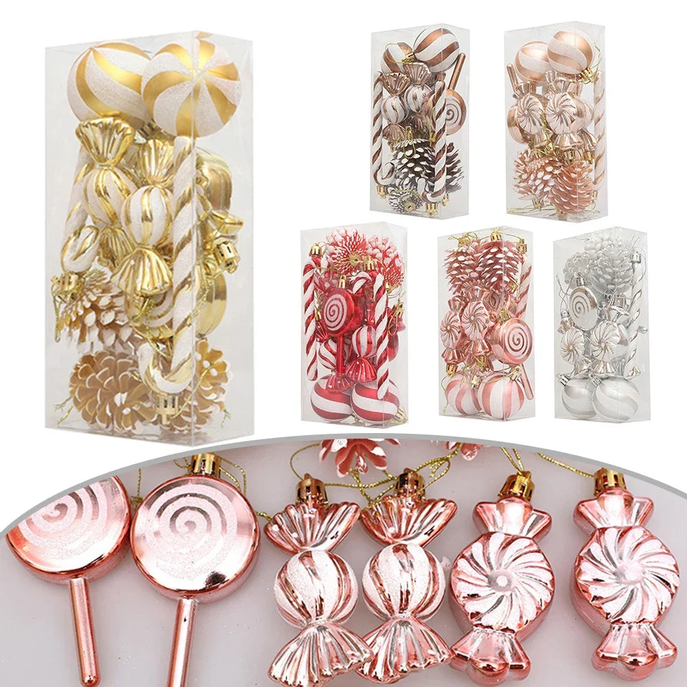 13-Piece Christmas Candy Ornaments Set with Ribbons