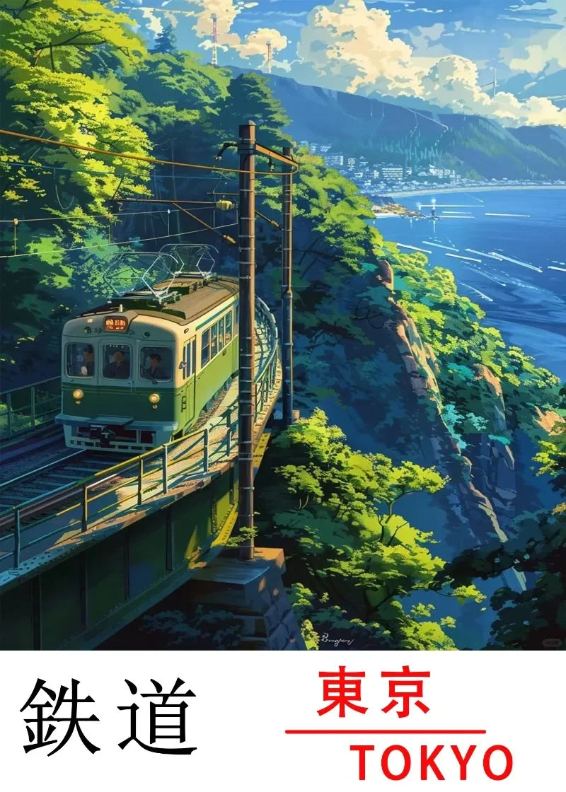 Tokyo Railway Canvas Wall Art | Japanese Train Landscape Print