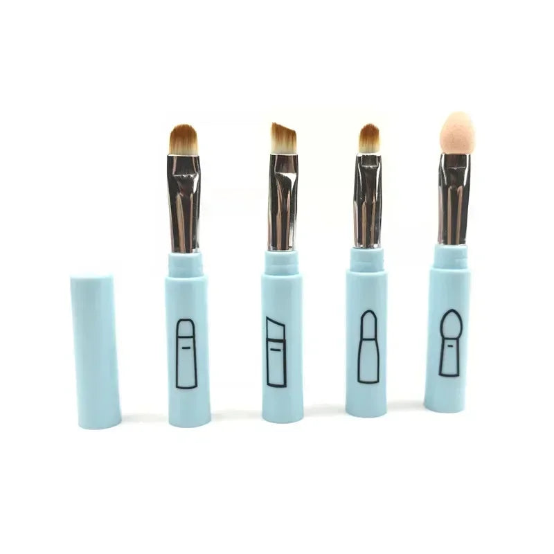4 In 1 Professional Makeup Brush for Lip, Eyeliner and Eye Shadow, Portable Retractable, Travel Outdoor with Plastic Handle Peaceful Pleasures Health and Wellness Blue