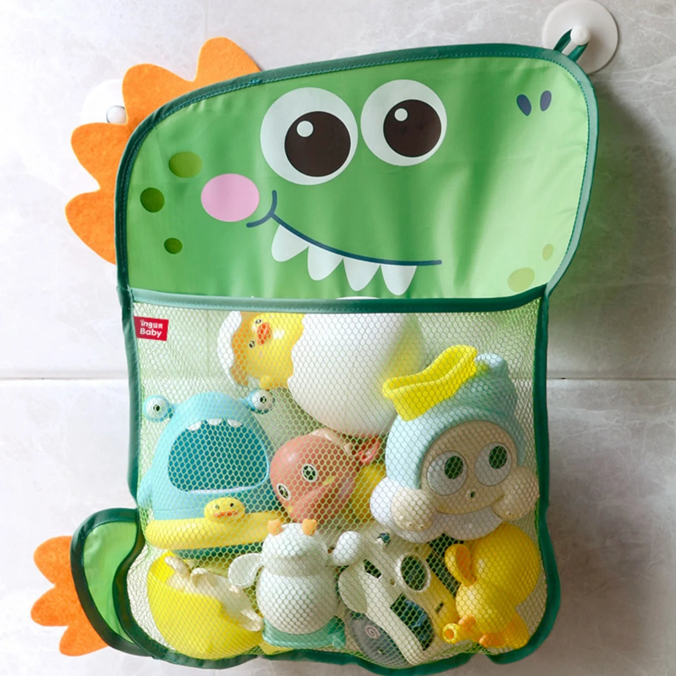 Mesh Bath Toy Organizer – Duck & Dinosaur Hanging Storage Bag