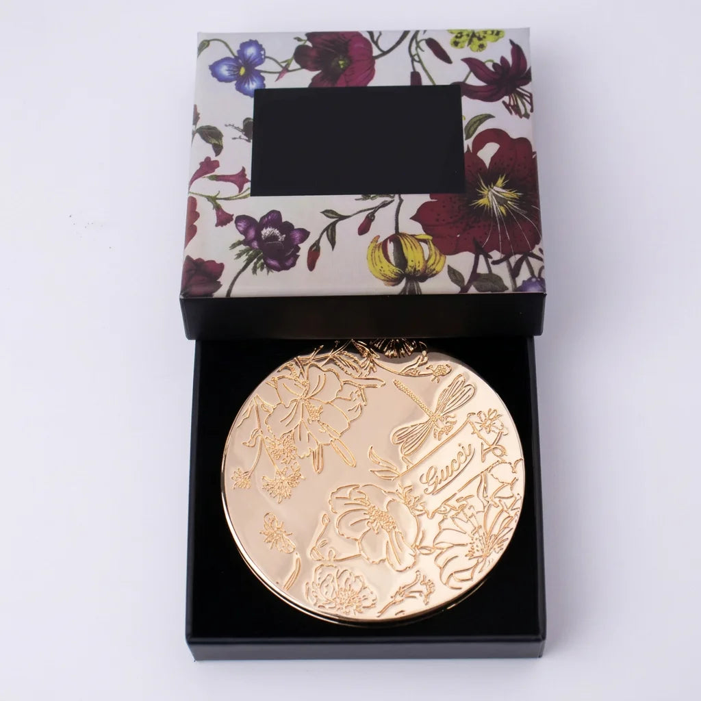 Vintage Gold Folding Compact Pocket Mirror – Floral Embossed