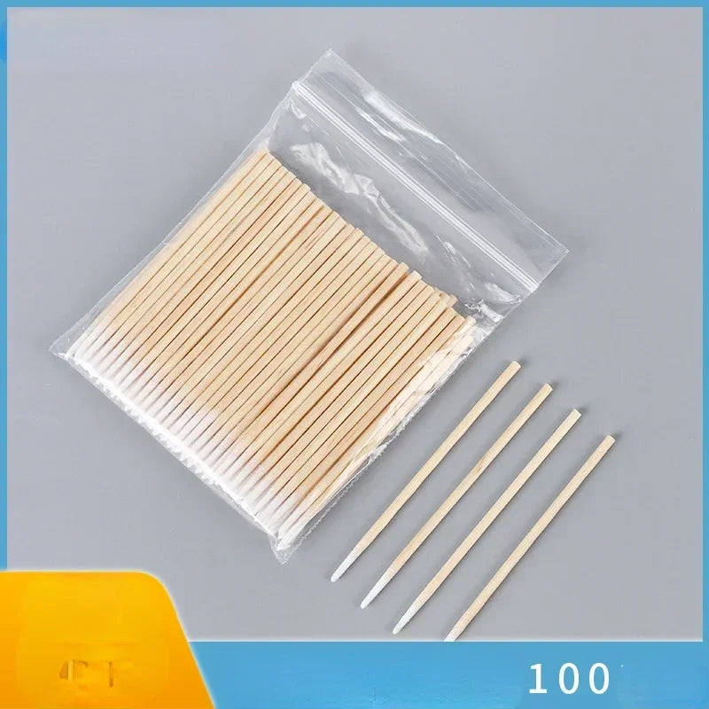 Short Wood Handle Small Pointed Tip Cotton, 100 PCS per pack, Dedicated for Semi Permanent Eyebrow Tattoo Beauty Makeup Color Peaceful Pleasures Health and Wellness