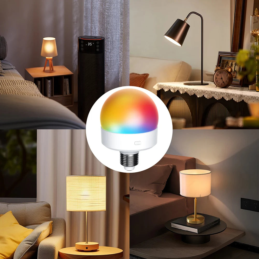 E27 USB Control Rechargeable LED Smart Bulb Color Temperature 15 Brightness Levels RGB Timer Function with Remote Controller Peaceful Pleasures Health and Wellness