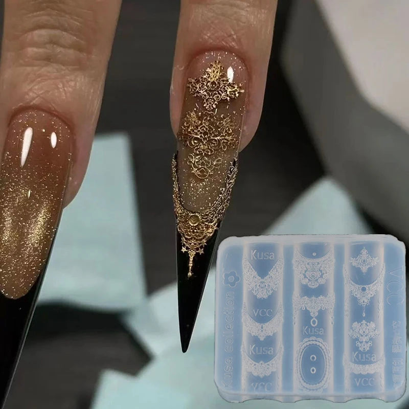 Transparent Lace Nail Mold For Women, Silicone Embossed Design Lace Nail Stencil Professional Manicure Mold DIY Crafts Daily Use Peaceful Pleasures Health and Wellness