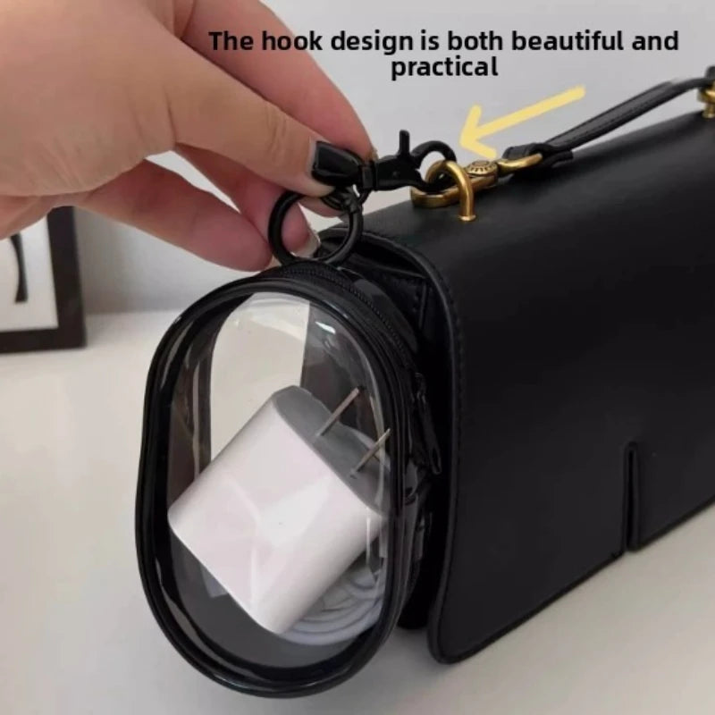 1/2pcs Portable Mini Clear Zipper Storage Bag Space-Saving Organizer for Earphones Chargers Versatile with Handy Keychain Loop Peaceful Pleasures Health and Wellness