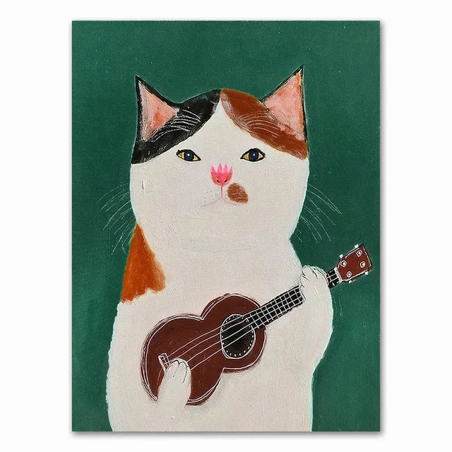 Wall Art Mural Modern Cartoon Cat And Dog Haircut Humor Poster Canvas Painting Hand-Painted Picture Printing Home Room Decor Peaceful Pleasures Health and Wellness