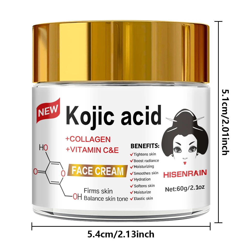 HISENRAIN Kojic Acid Cream - Brightening Glass Jar Face Moisturizer, Anti Dark Spots, Skin Whitening & Anti-Aging, for All Skin Peaceful Pleasures Health and Wellness
