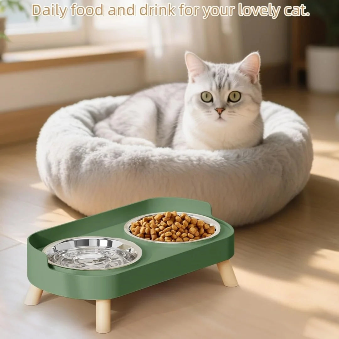 Raised Cat Bowl Set – 2 Stainless Steel Food & Water Bowls