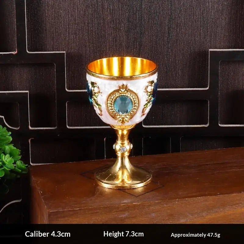 Vintage European Embossed Enamel Mini Goblet | Alloy Wine Cup
