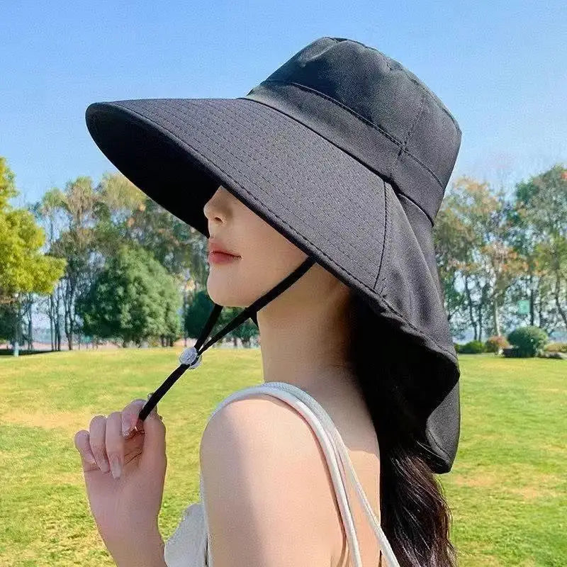 Women's Wide Brim Sun Hat UPF 50+ Neck Flap Beach Cap