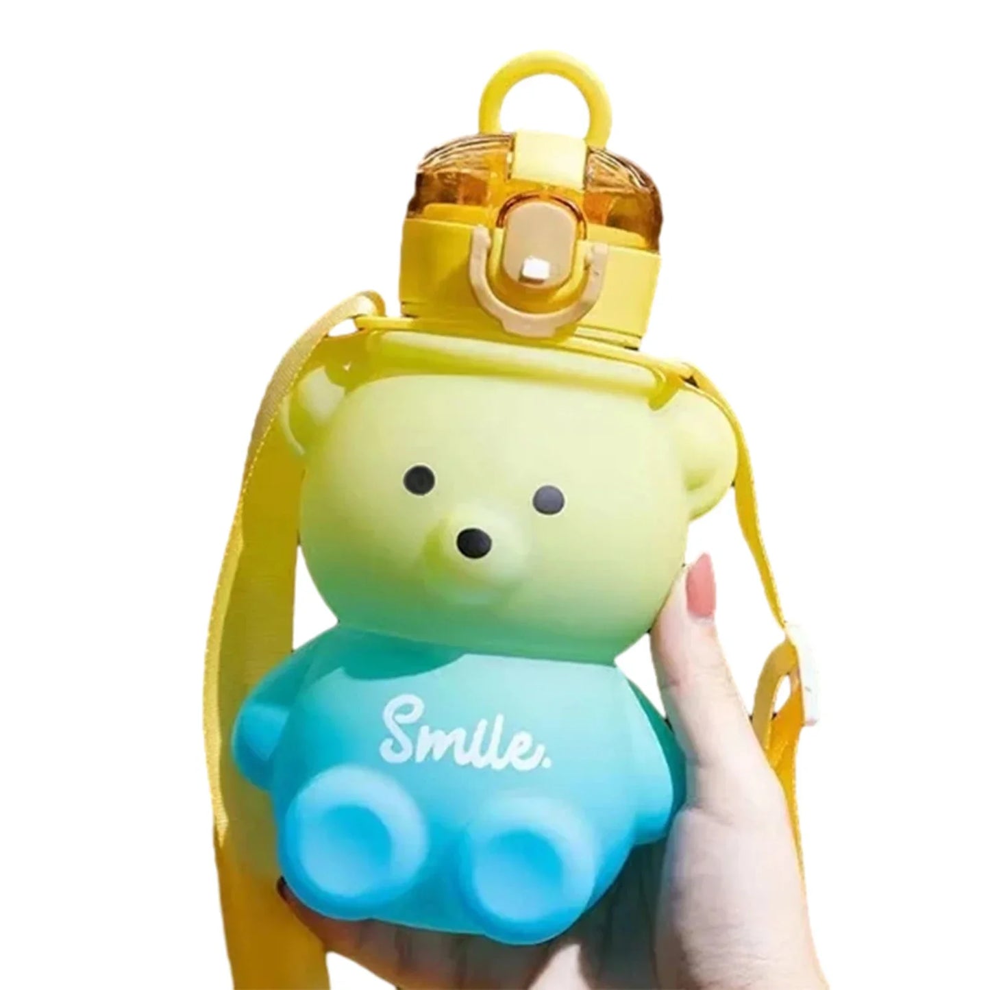 800ml Cute Straw Water Bottle with Rope Portable Bear Gradient Water Cup Large-Capacity Leak-Proof Drinking Mug for Kids Girls Peaceful Pleasures Health and Wellness Yellow 800ml