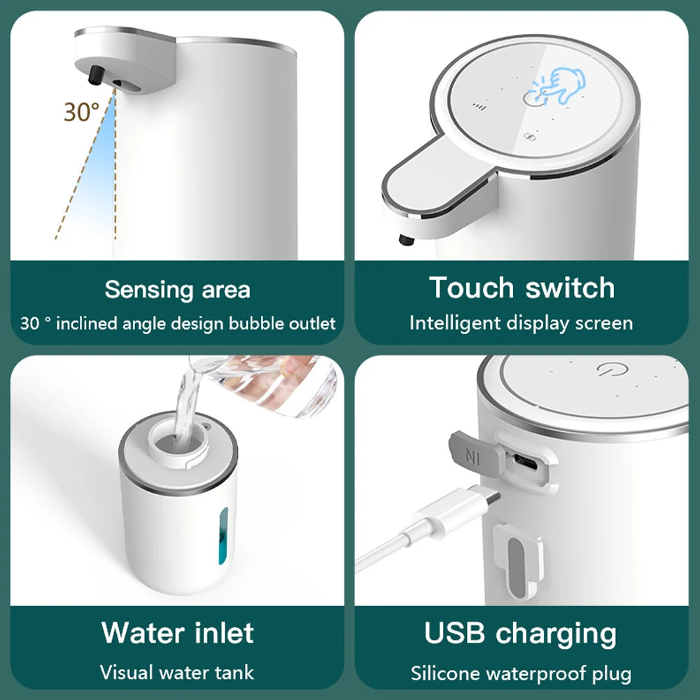 Automatic Touchless Foaming Soap Dispenser 380ml 4 Level Adjustable USB Rechargeable Electric Wall Mounted for Bathroom Kitchen Peaceful Pleasures Health and Wellness