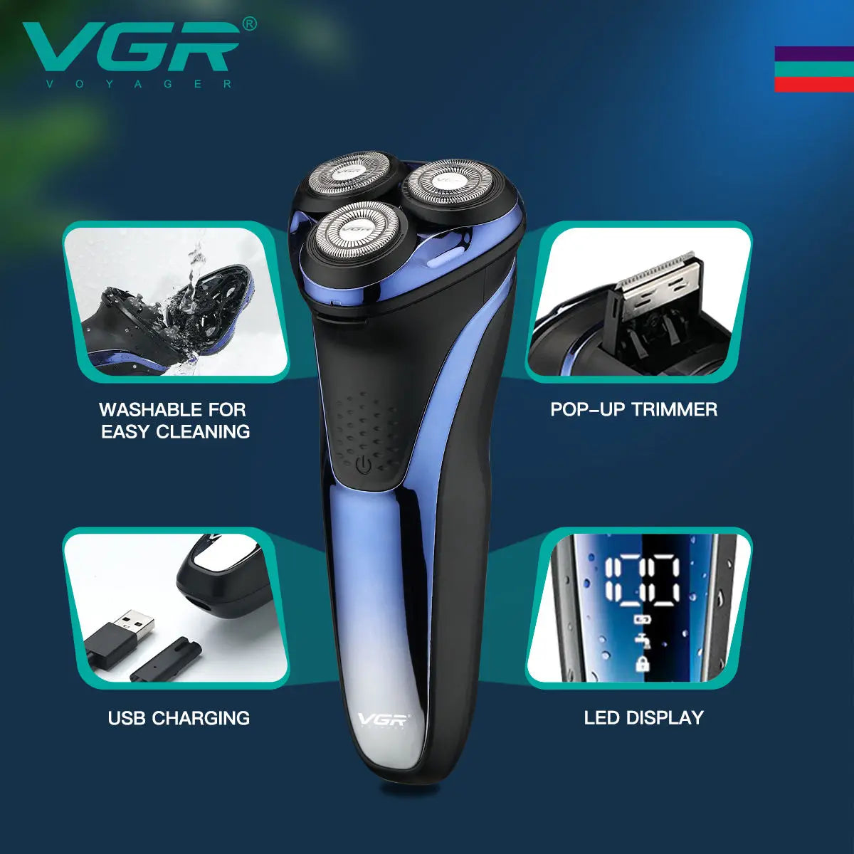 VGR Electric Shaver Professional Razor Waterproof Beard Trimmer Rotary 3D Floating Shaving Rechargeable Electric for Men V-306 Peaceful Pleasures Health and Wellness