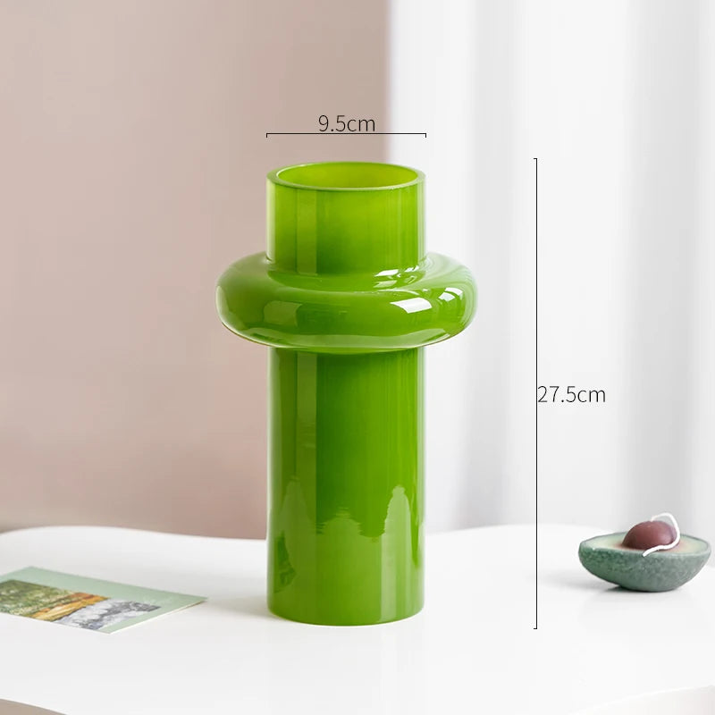 Green Glass Vase | Hydroponics Plant Pot & Floral Decor