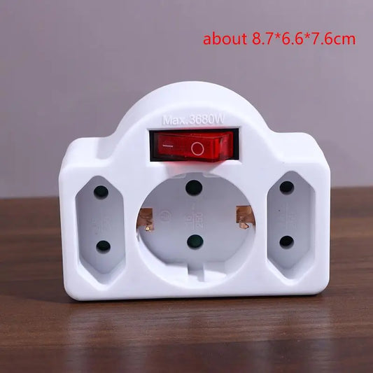 16A Plug Adapter Travel Charging German Standard Power Converter For Portugal Turkey 1 To 3 Plug EU Socket Adapter With Switch Peaceful Pleasures Health and Wellness 1pc A1