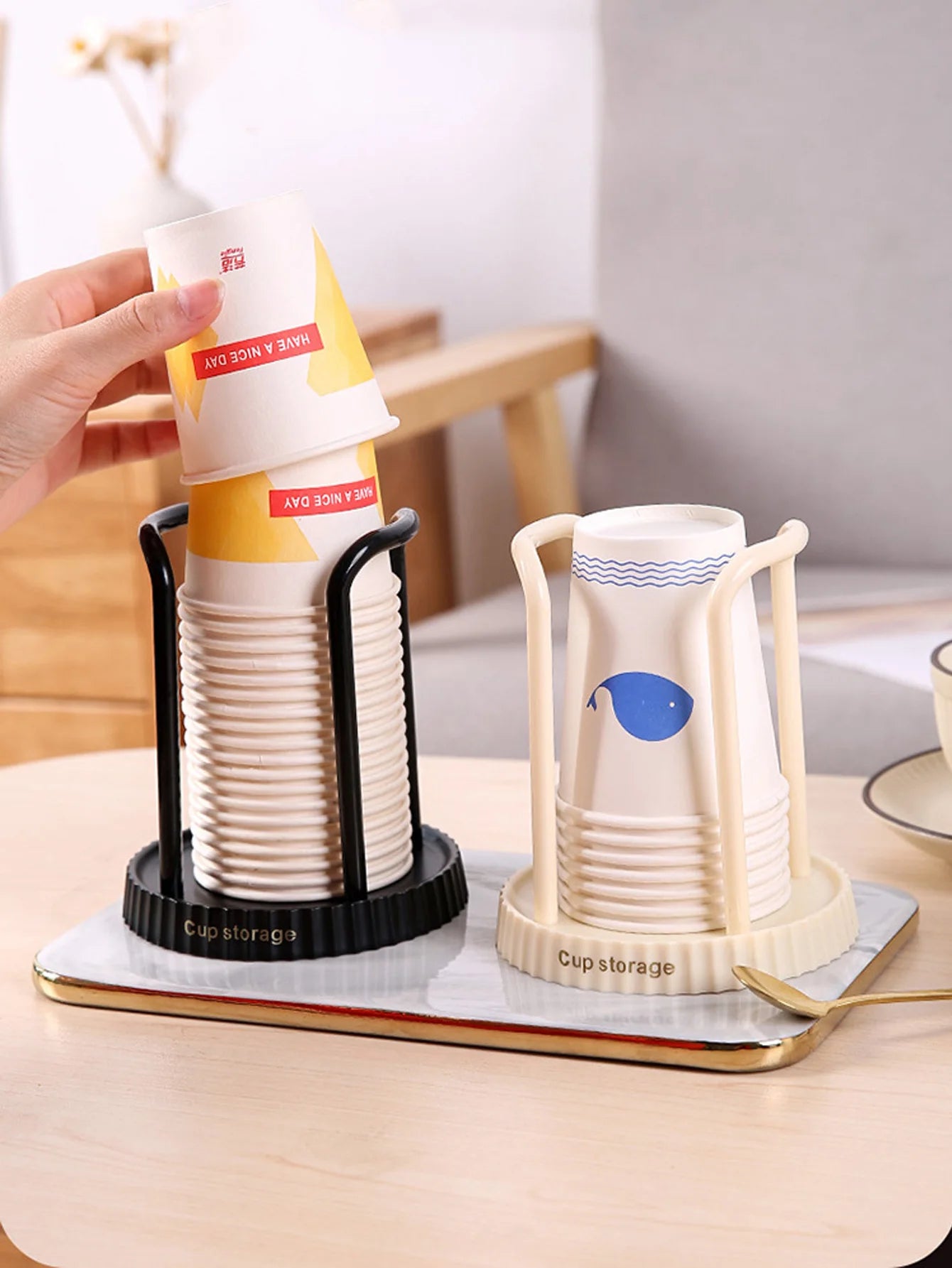 1Pc Disposable Cup Storage Holder Picker Multifunctional Desktop Cup Storage Rack Household Coffee Cup Holder for Home Organizer Peaceful Pleasures Health and Wellness