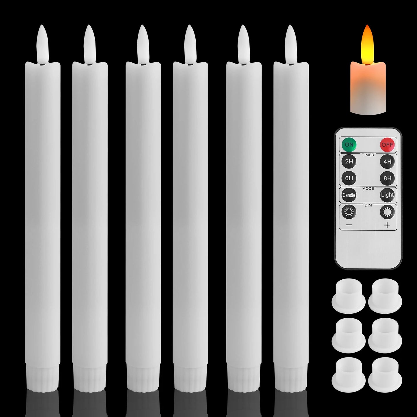 Flameless Flickering Taper Candles With/Without Remote Control Timer Dimmer Battery Operated Candlesticks for Christmas Wedding Peaceful Pleasures Health and Wellness Remote 6Pc white A