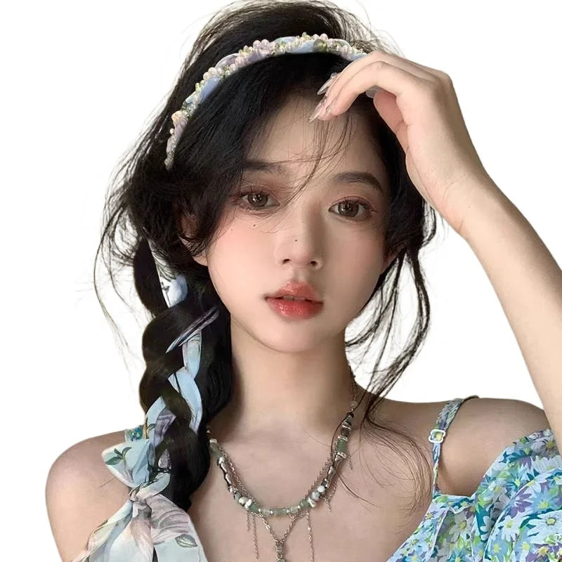 Summer Floral Braided Headband Womens Tied Hair Scarf Floating Headband Headband One System Pearl Tie Peaceful Pleasures Health and Wellness