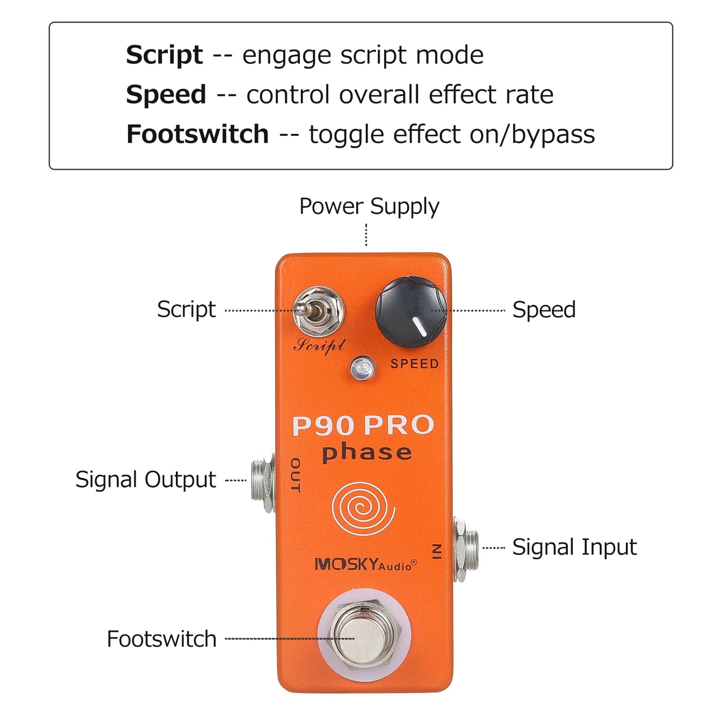 Guitar Effects Single Mini Vintage Phaser Pedal Effect MOSKYaudio P90