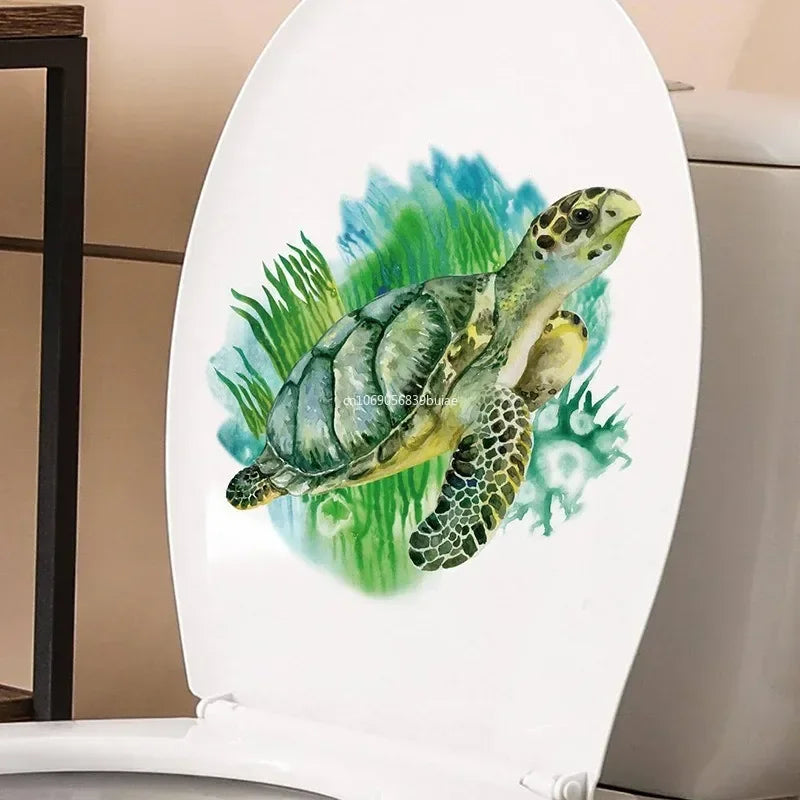 Water Plants Leaves Toilet Sticker Bathroom Wall Sticker Sea Turtles WC Self Adhesive Mural Stickers Home Decorations Decals Peaceful Pleasures Health and Wellness
