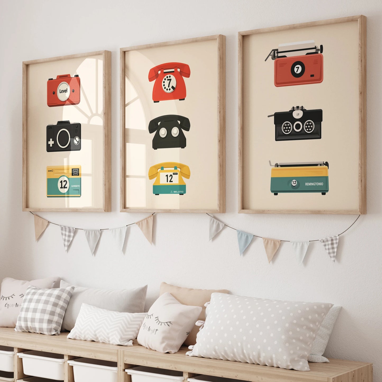 3-Piece Retro Canvas Wall Art – Camera, Phone & Radio Prints