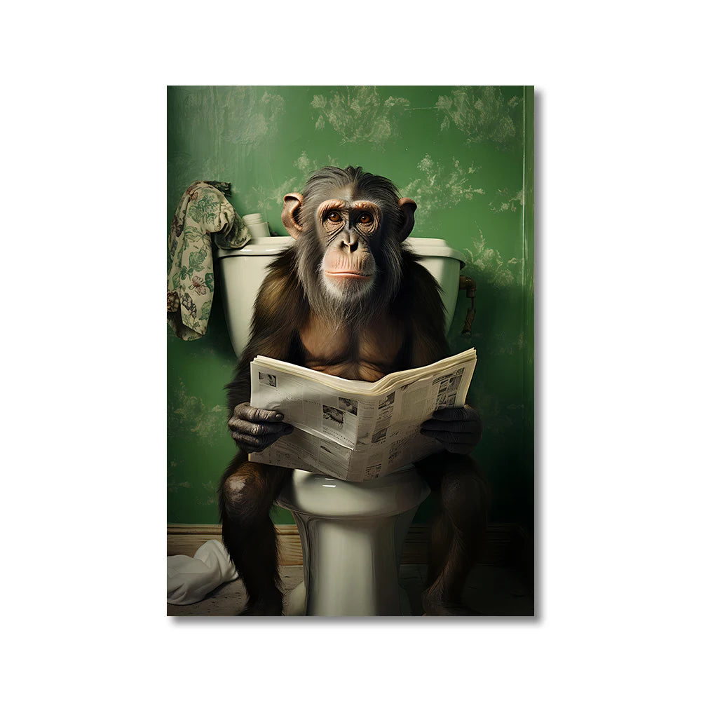 Funny Animals Toilet Canvas Painting Prints Gorilla Elephant Cat Dog Wall Poster Picture for Bathroom Room Home Decoration Peaceful Pleasures Health and Wellness