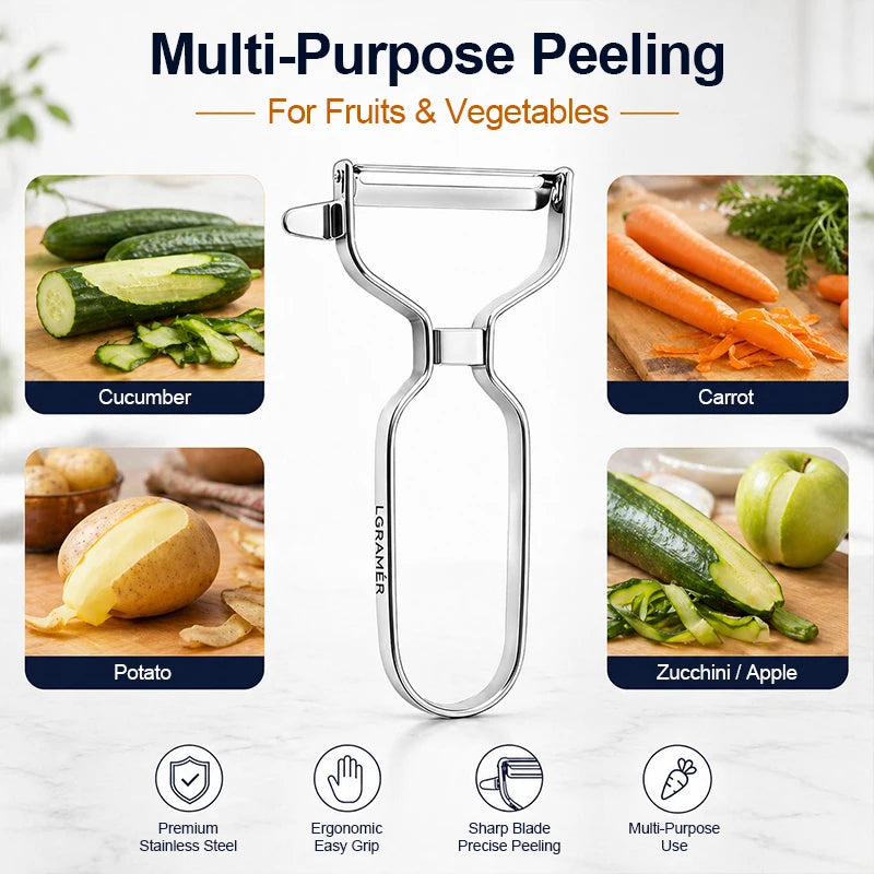 Professional Multi-Functional Y Stainless Steel Peeler, 90° Swivel Blade Vegetable Fruit Peeler for Kitchen, Easy to Clean Tools Peaceful Pleasures Health and Wellness