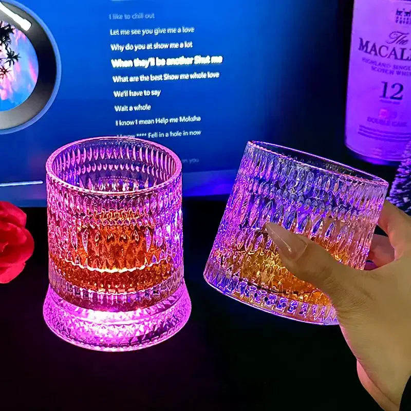 360° Spinning Glass Cup with LED Base | Bar & Home Gift