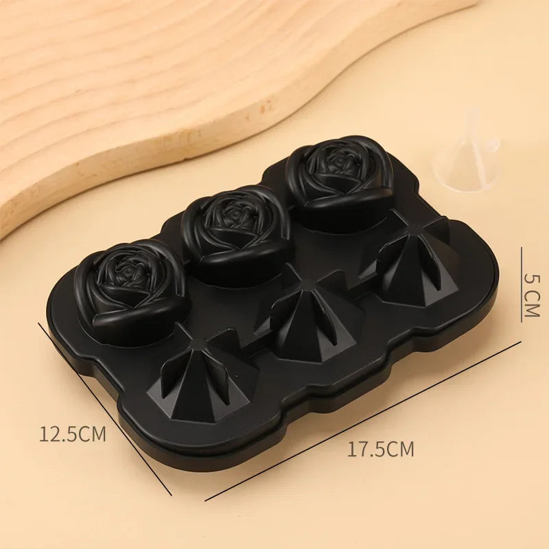 1pc Diamond & Rose Shaped Ice Cube Mould, Modern Silicone Ice Cube Maker Tray For Bar, Office Peaceful Pleasures Health and Wellness black
