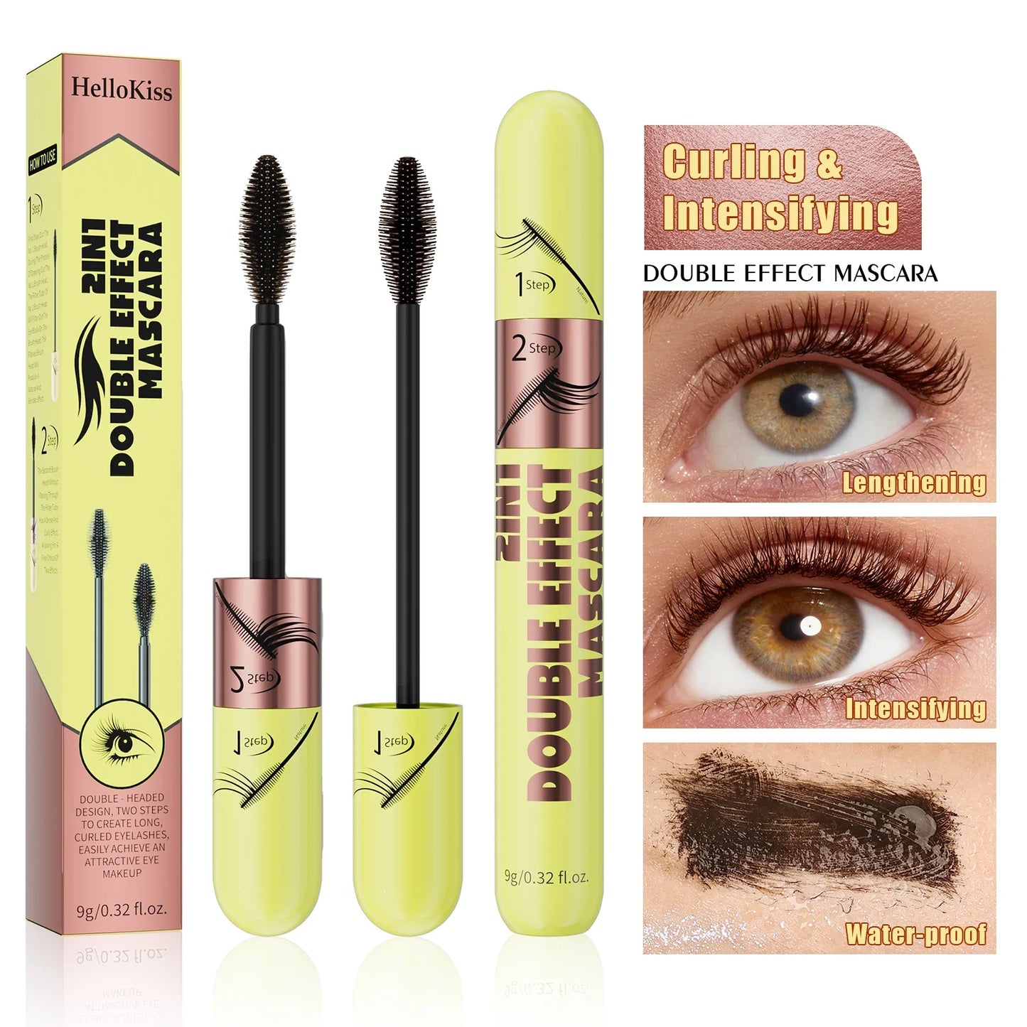 Hello Kiss Brown Waterproof Mascara – Dual Brush Clump-Free
