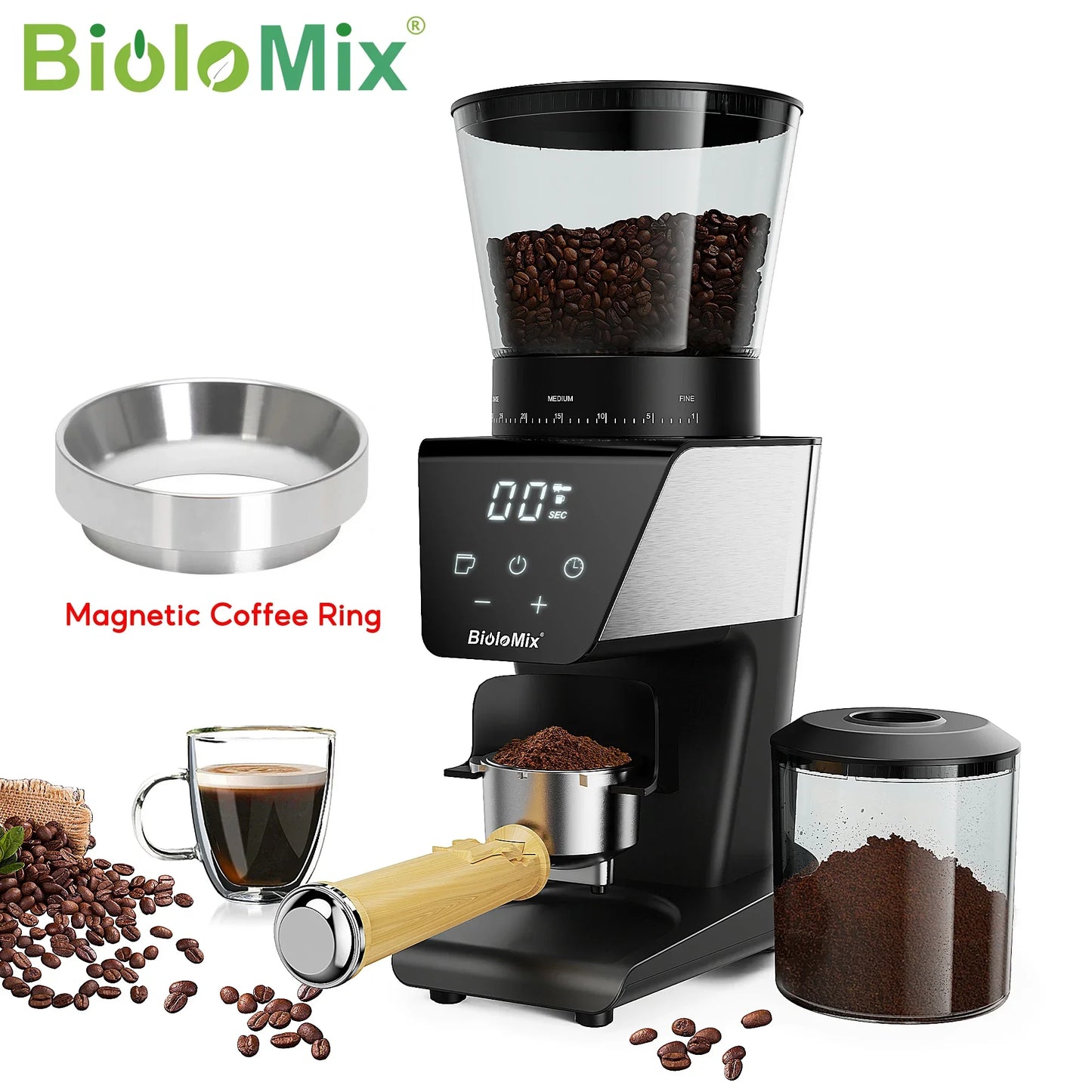 BioloMix Automatic Burr Mill Coffee Grinder – 30 Settings Coffee Grinder Peaceful Pleasures Health and Wellness BG706 with ring Mexico 110V|EU
