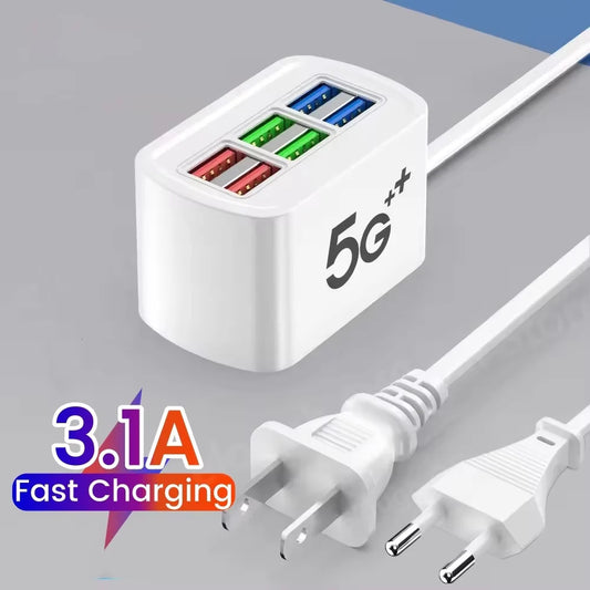 6-Port USB QC 3.0 Fast Charger | EU & US Travel Adapter USB Wall Charger Peaceful Pleasures Health and Wellness