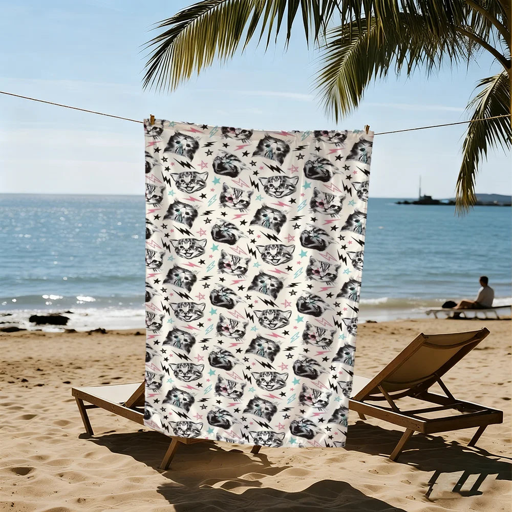Funny Cartoon Cat Quick-Dry Beach Towel | Soft Pool & Travel Towel Beach Towel Peaceful Pleasures Health and Wellness