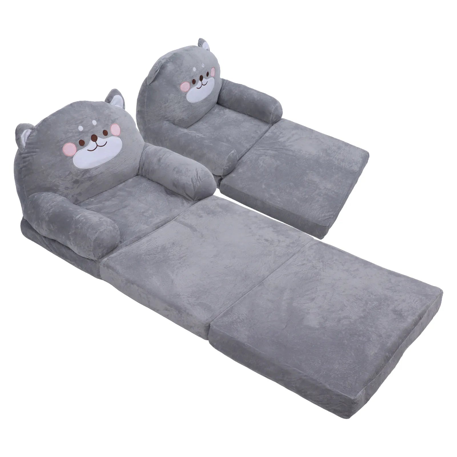 Toddler Chair Gray Dog Cartoon Soft Breathable Kids Sofa Foldable Design Easy To Clean for Sleeping Peaceful Pleasures Health and Wellness