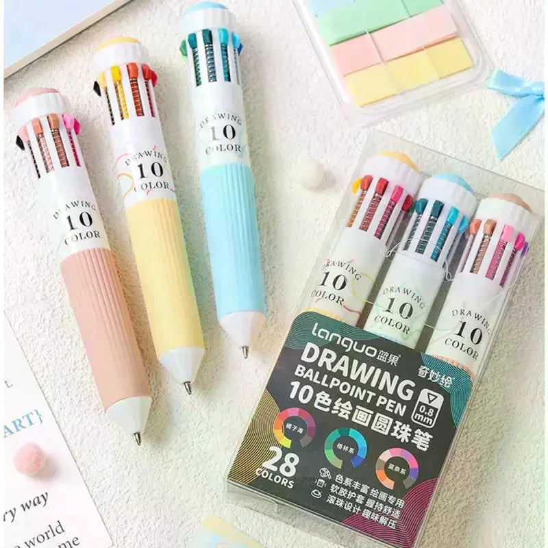 28-Color Multicolor Ballpoint Pen 0.8mm Soft Grip – Drawing & Notes