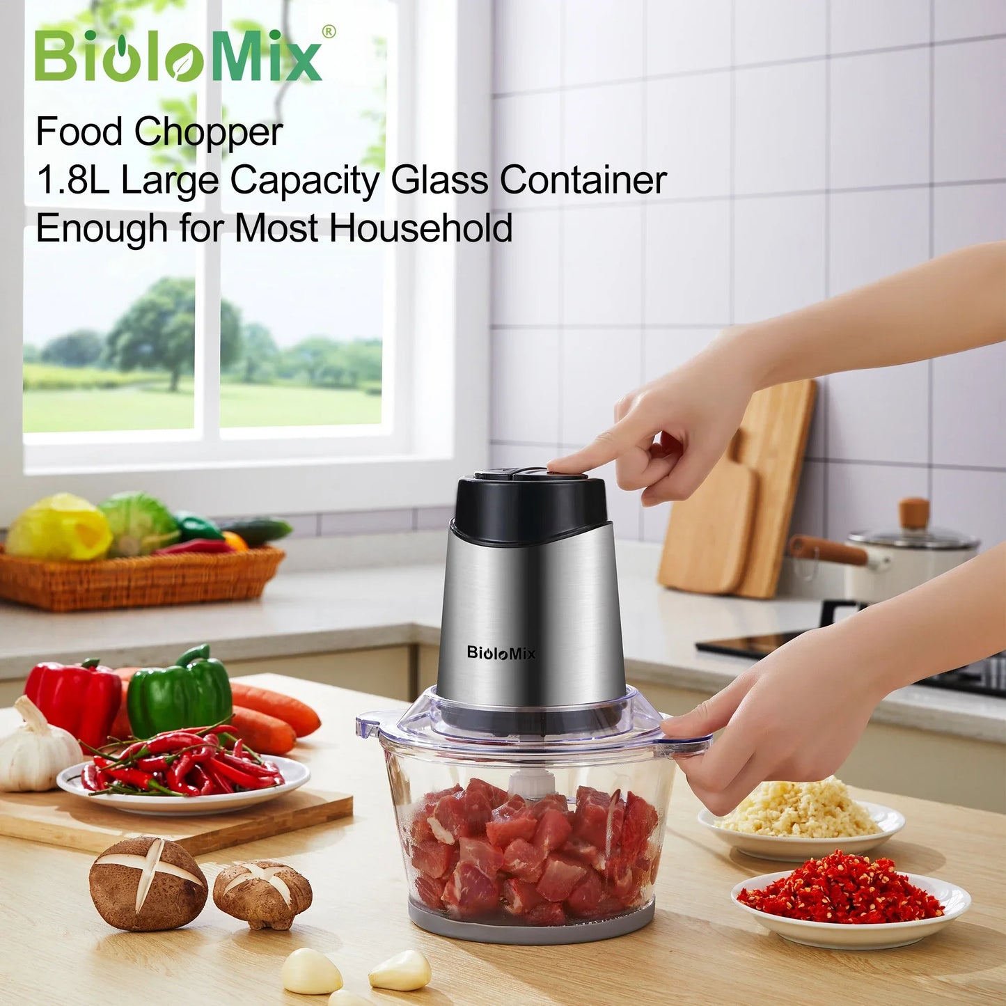 BioloMix 1.8L Glass Bowl Food Processor – 500W, 2-Speed Food Processor Peaceful Pleasures Health and Wellness