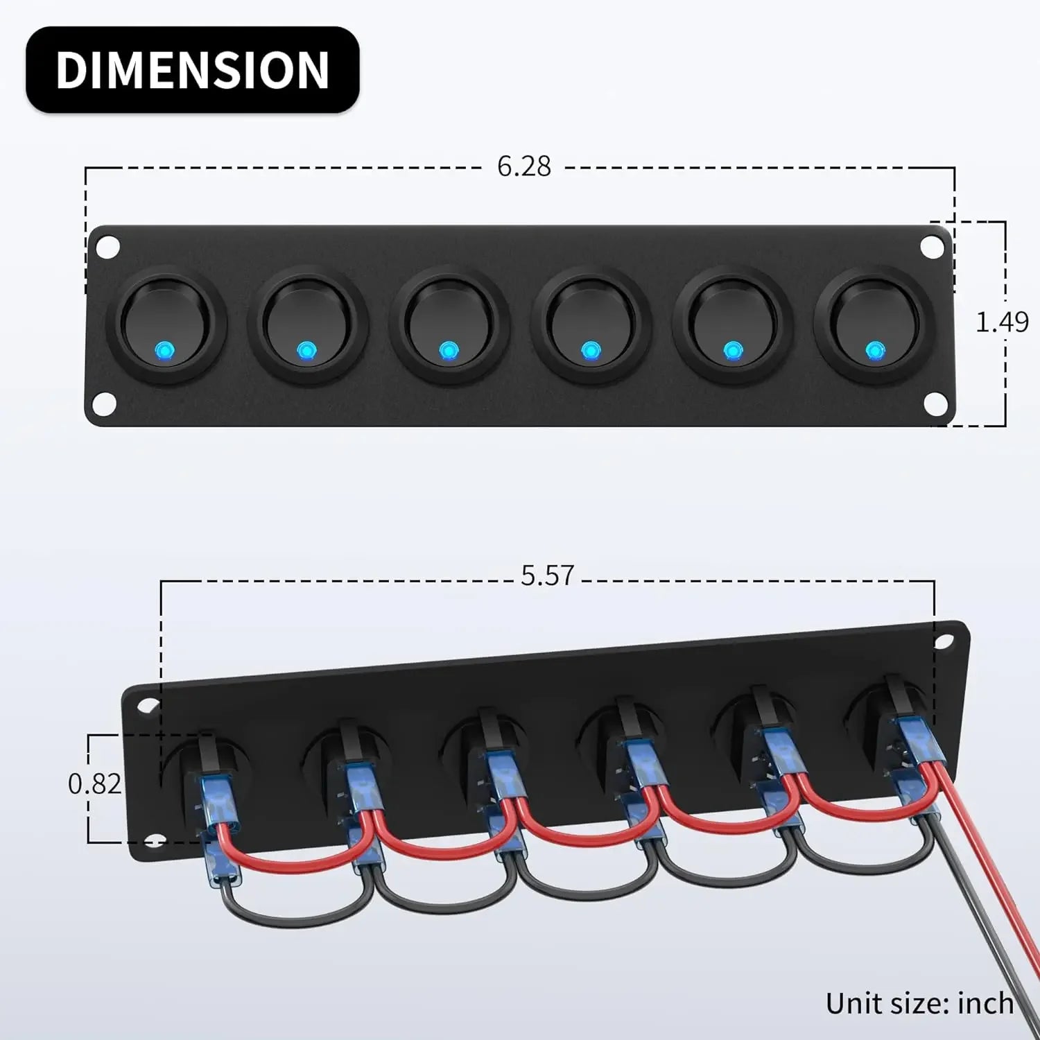 DaierTek 6 Gang Rocker Switch Panel 12V Round Toggle Switch Panel 3 Pin Light 12 Volt DC 20A SPST On-Off Switch for Marine Boat Peaceful Pleasures Health and Wellness
