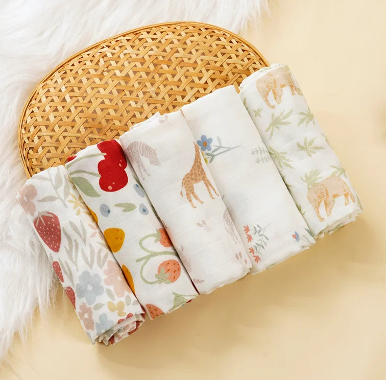 HappyFlute Bamboo Cotton Muslin Baby Cloths 5-Pack 60x60cm