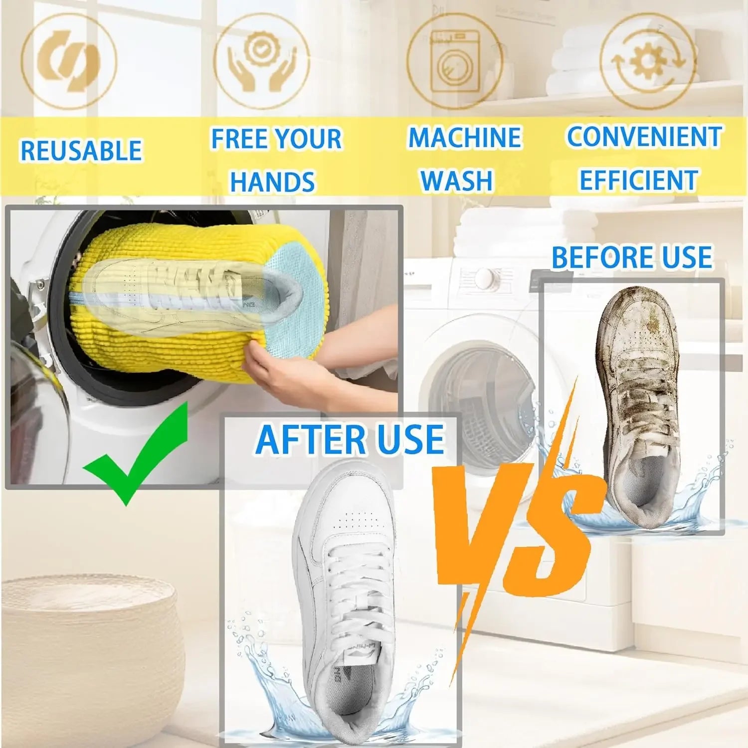 Reusable Shoe Cleaning Bags for Washer and Dryer, 2-Pack with Self-Locking Zipper for All Shoe Types Peaceful Pleasures Health and Wellness